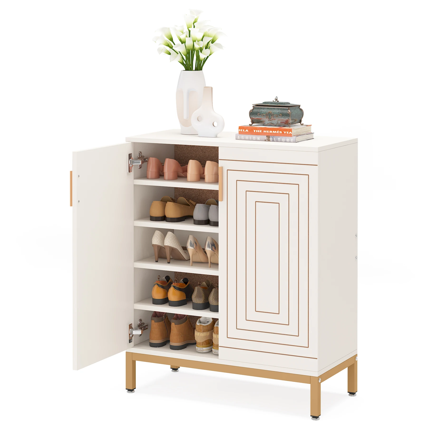 TRIBESIGNS WAY TO ORIGIN Shoe Cabinet, 20 Pairs Modern Shoe Storage Cabinet with Doors, 6-Tier Freestanding Shoe Organizer Rack