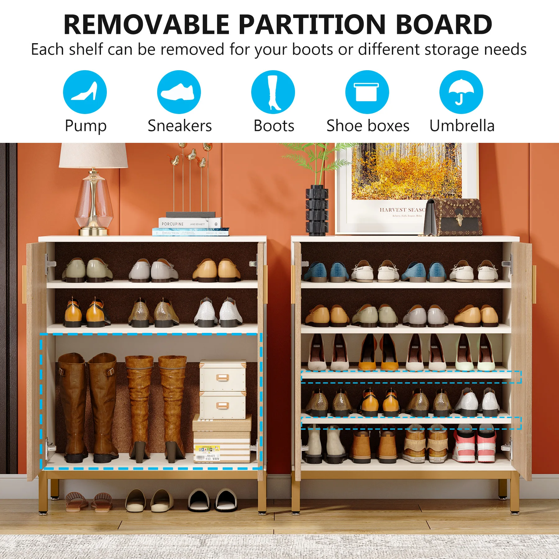 TRIBESIGNS WAY TO ORIGIN Shoe Cabinet, 20 Pairs Modern Shoe Storage Cabinet with Doors, 6-Tier Freestanding Shoe Organizer Rack