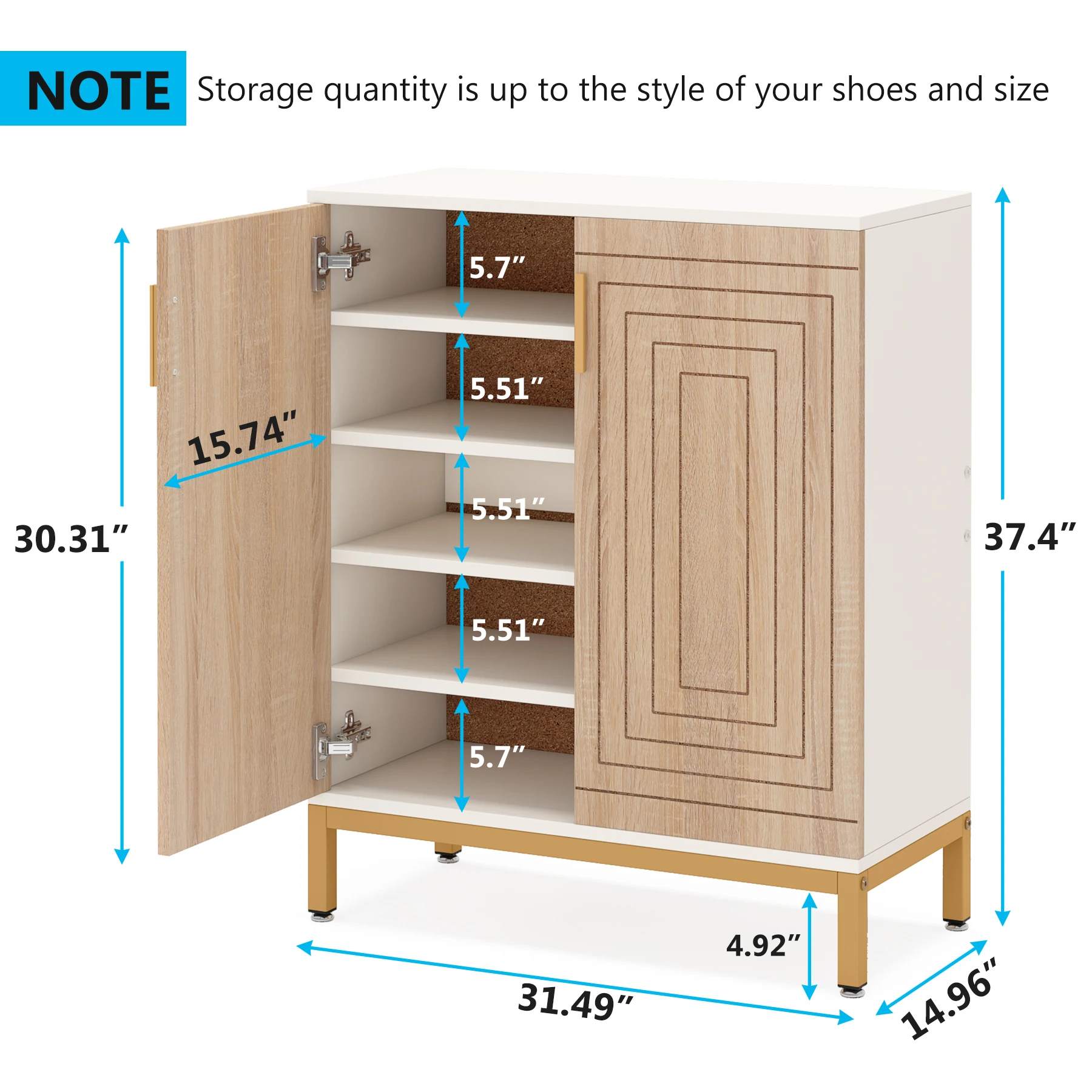TRIBESIGNS WAY TO ORIGIN Shoe Cabinet, 20 Pairs Modern Shoe Storage Cabinet with Doors, 6-Tier Freestanding Shoe Organizer Rack