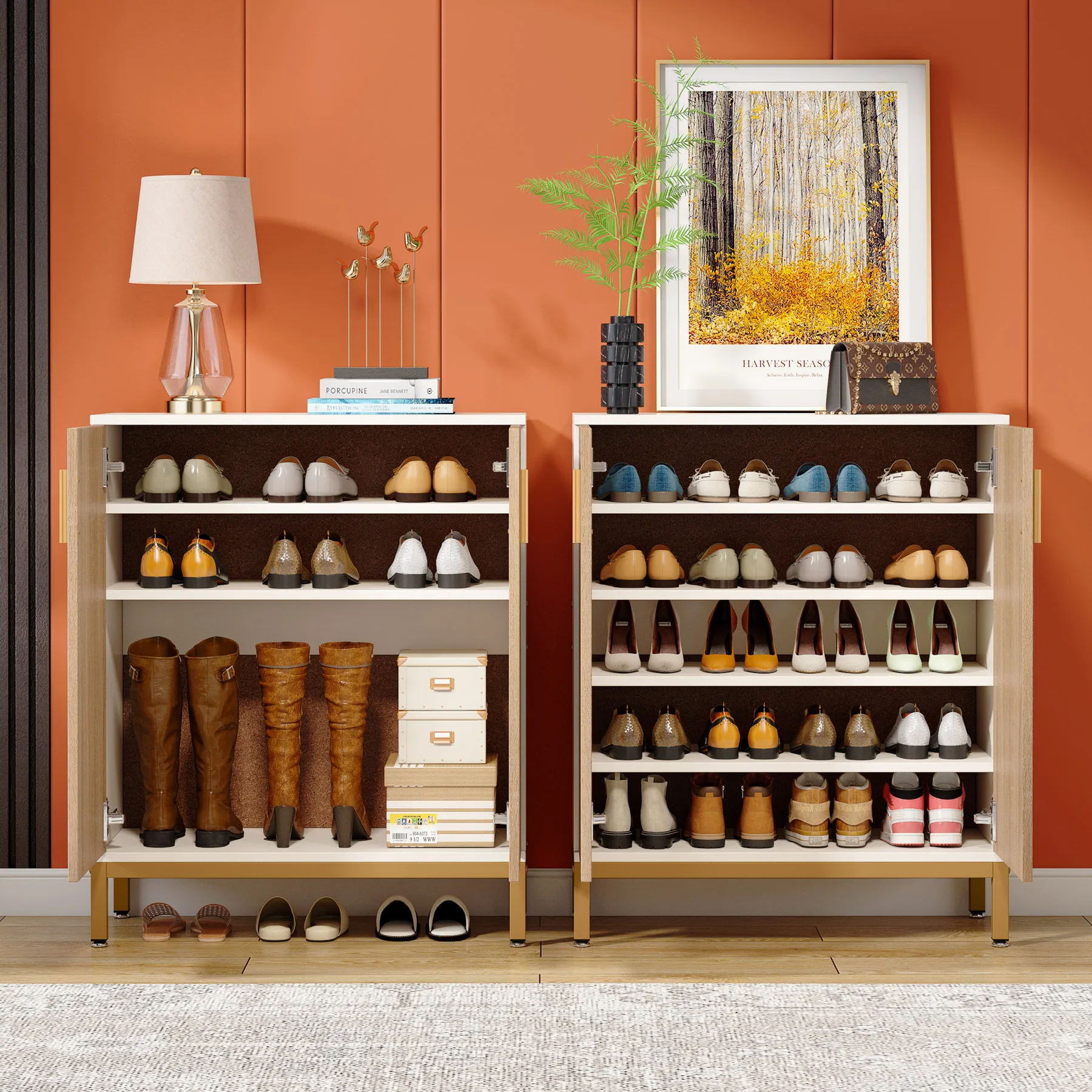 TRIBESIGNS WAY TO ORIGIN Shoe Cabinet, 20 Pairs Modern Shoe Storage Cabinet with Doors, 6-Tier Freestanding Shoe Organizer Rack
