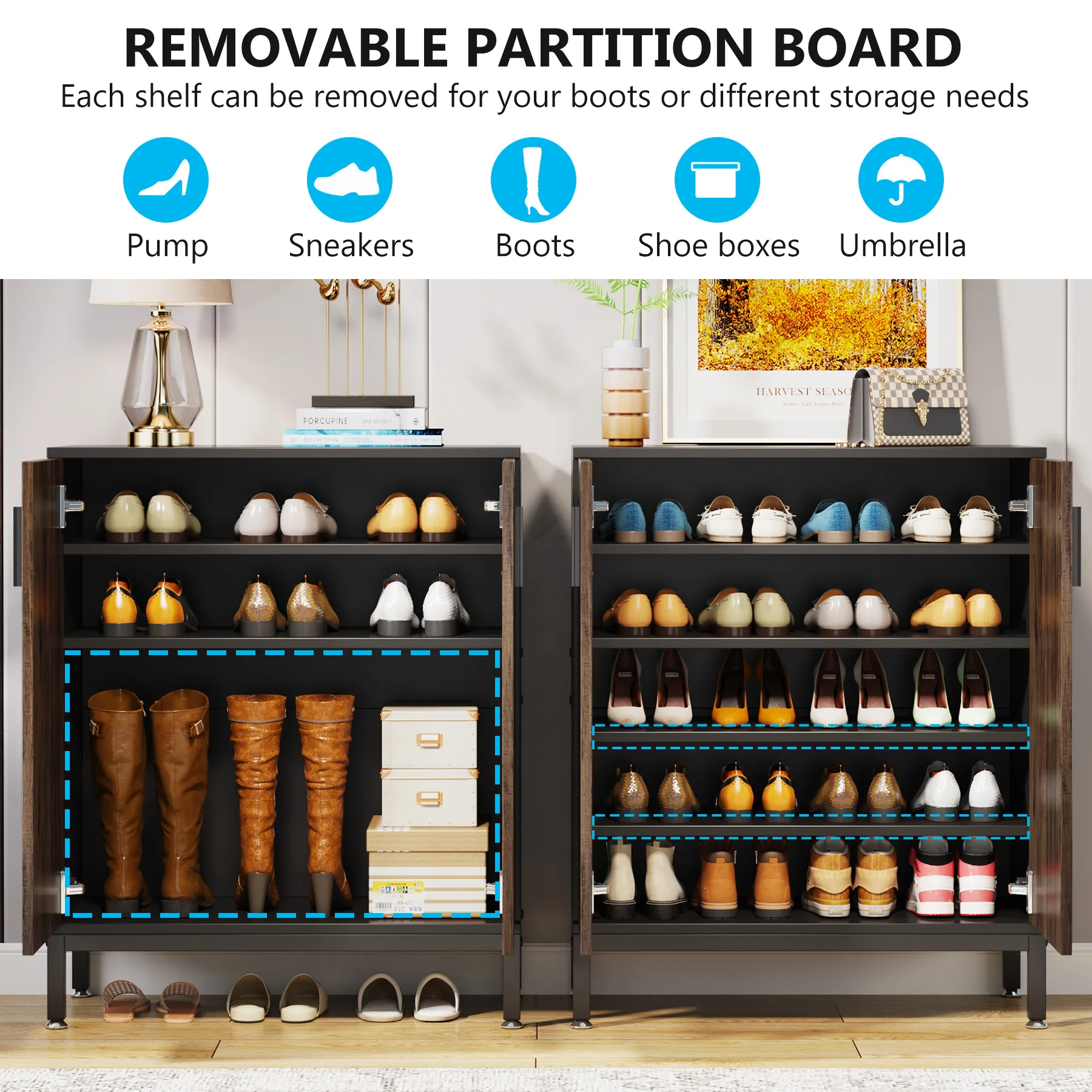 TRIBESIGNS WAY TO ORIGIN Shoe Cabinet, 20 Pairs Modern Shoe Storage Cabinet with Doors, 6-Tier Freestanding Shoe Organizer Rack