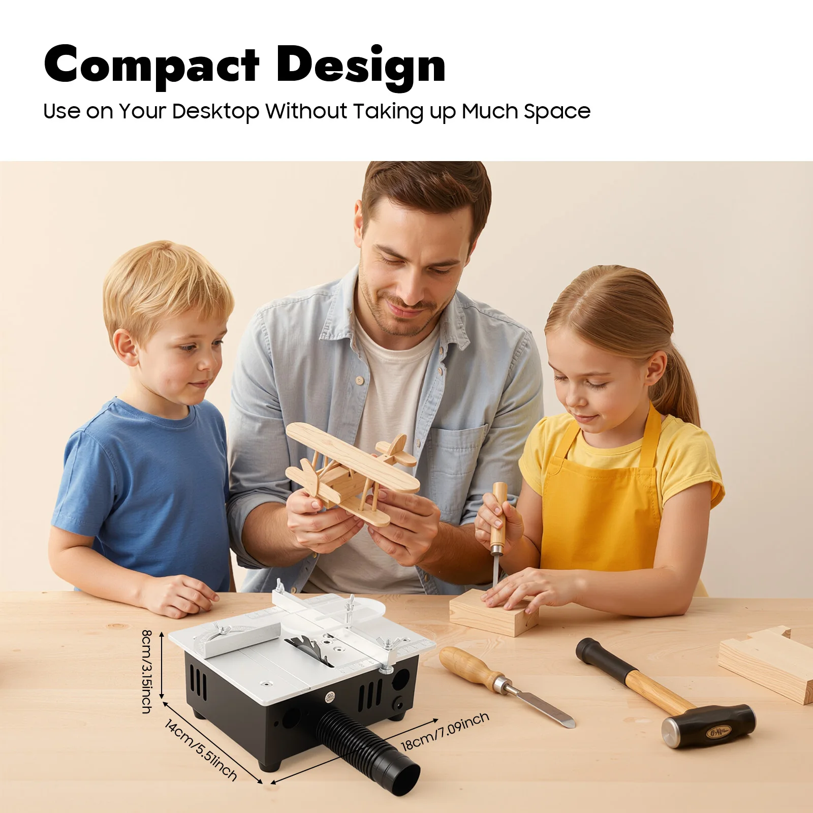 Mini Desktop Table Saw with 4 Saw Blades, 7 Speed Adjustable Small Cutting Machine 5000RPM for PCB/Stick/Acrylic/Veneer Cutting