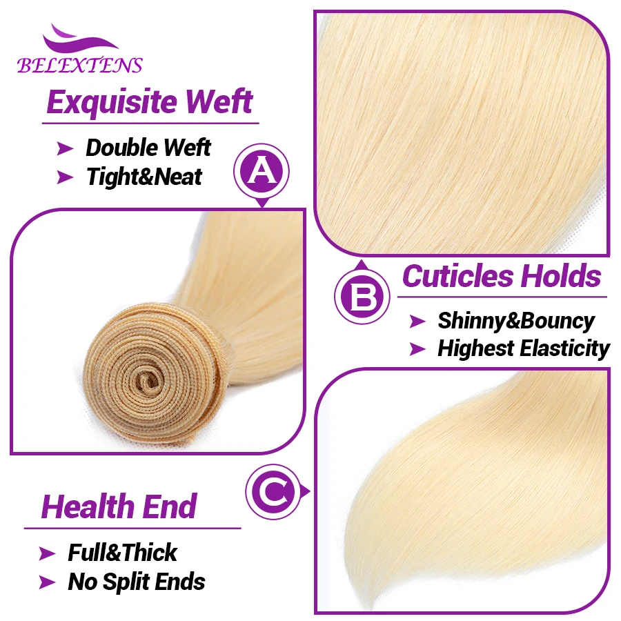 20 22 24 Inch 613 Blonde Straight Human Hair Bundles Can Be Dyed Brazilian Top Quality Raw Bundles Human Hair 3 Days Delivery