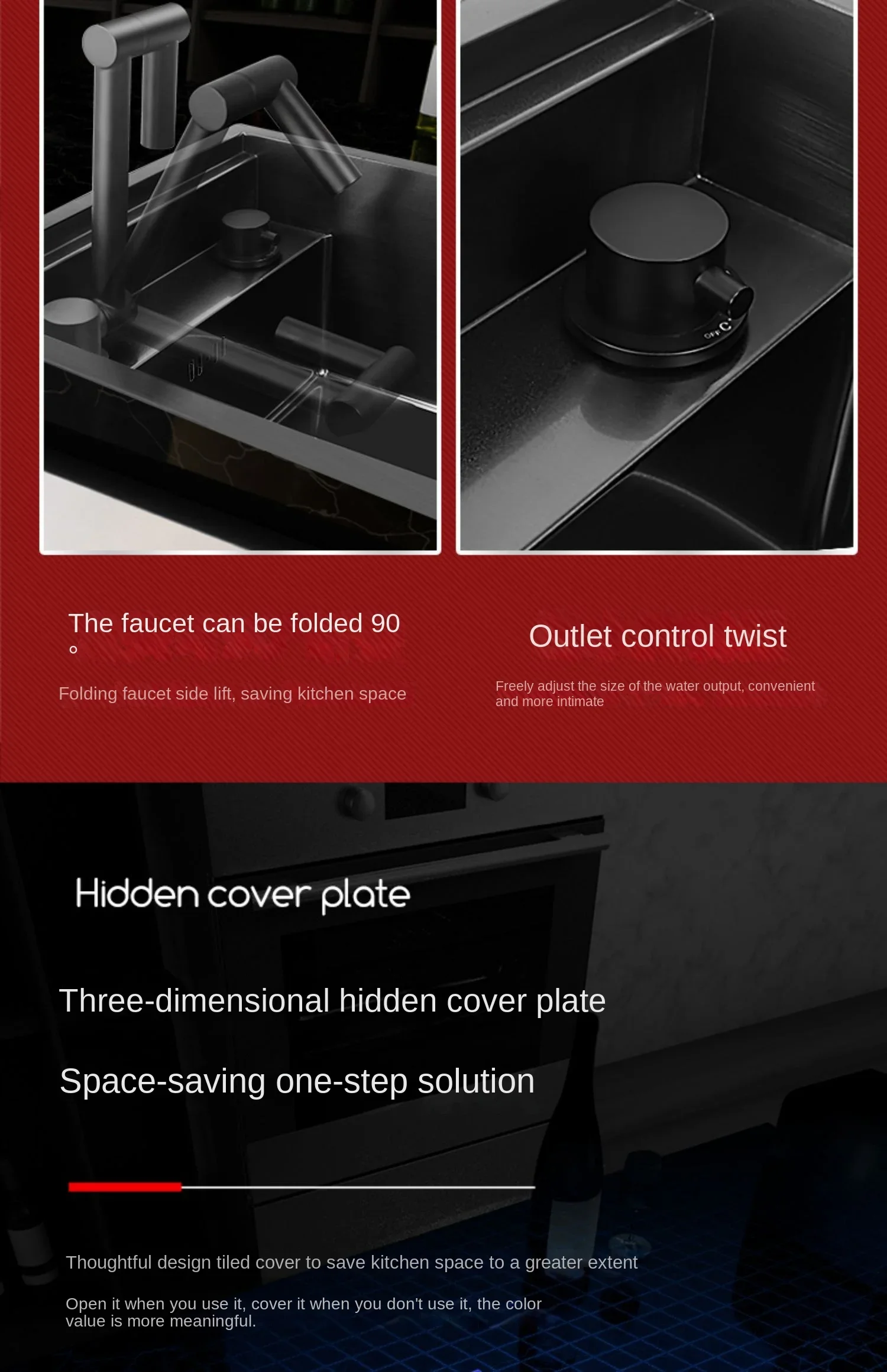 304 Nano Stainless Steel Hidden Sink Folding Faucet, Large Single Slot, Cover Plate, Bar Counter Cup Washer, 55cm X 32cm