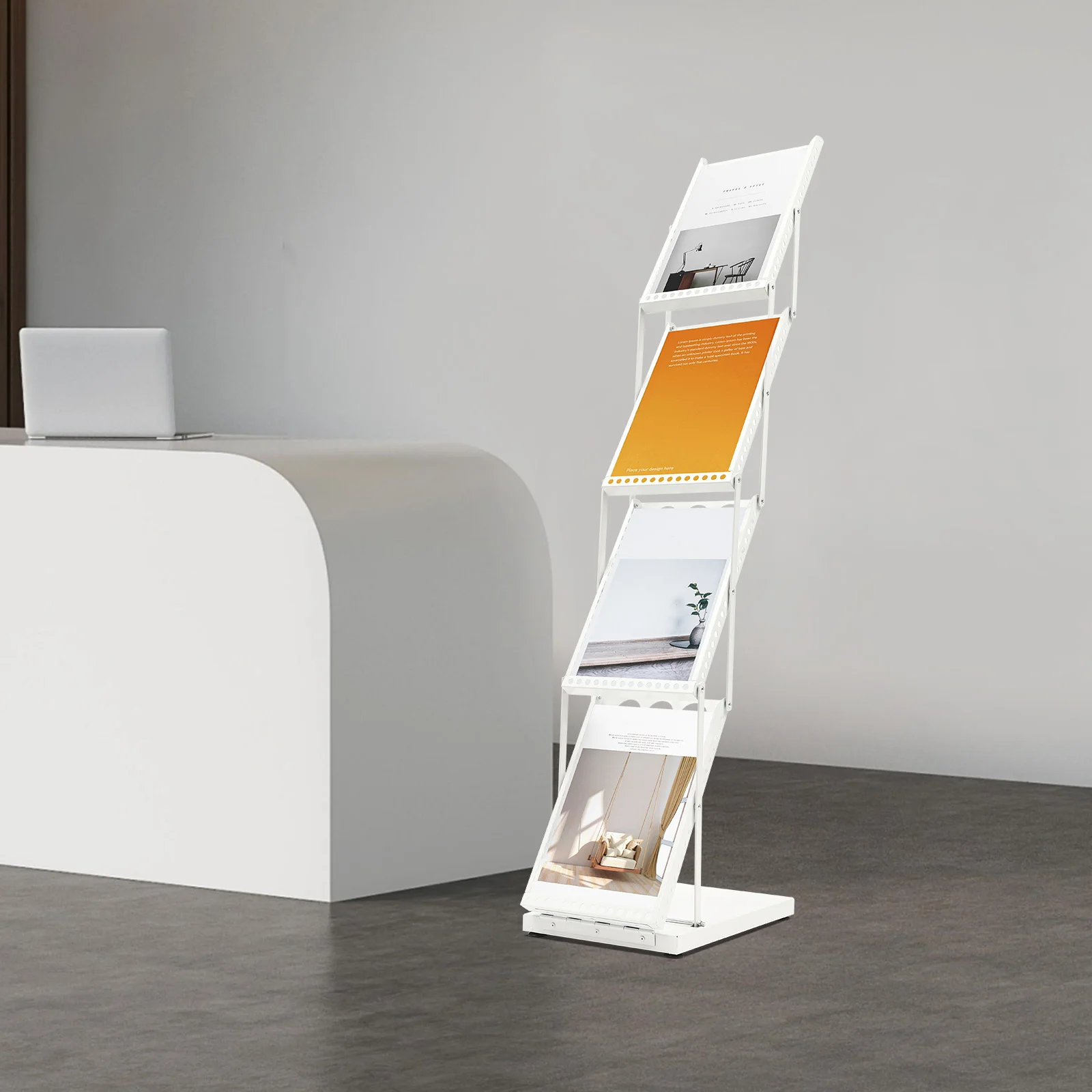 Foldable Magazine Rack with 4 Pockets A4 Brochure Holder Portable Display Stand for Exhibition And Trade Show