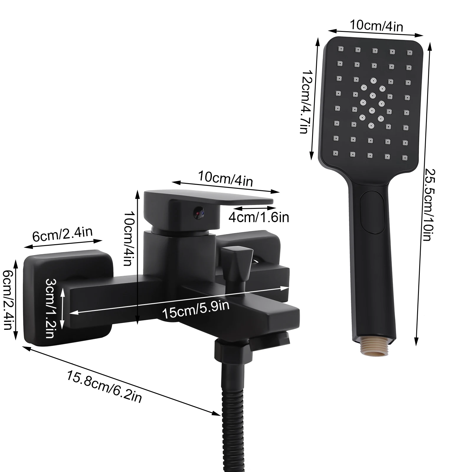 Modern Stylish Shower Set Fittings Bathtub Faucet Wall Mount with Handheld Spray Black with Hand Braze