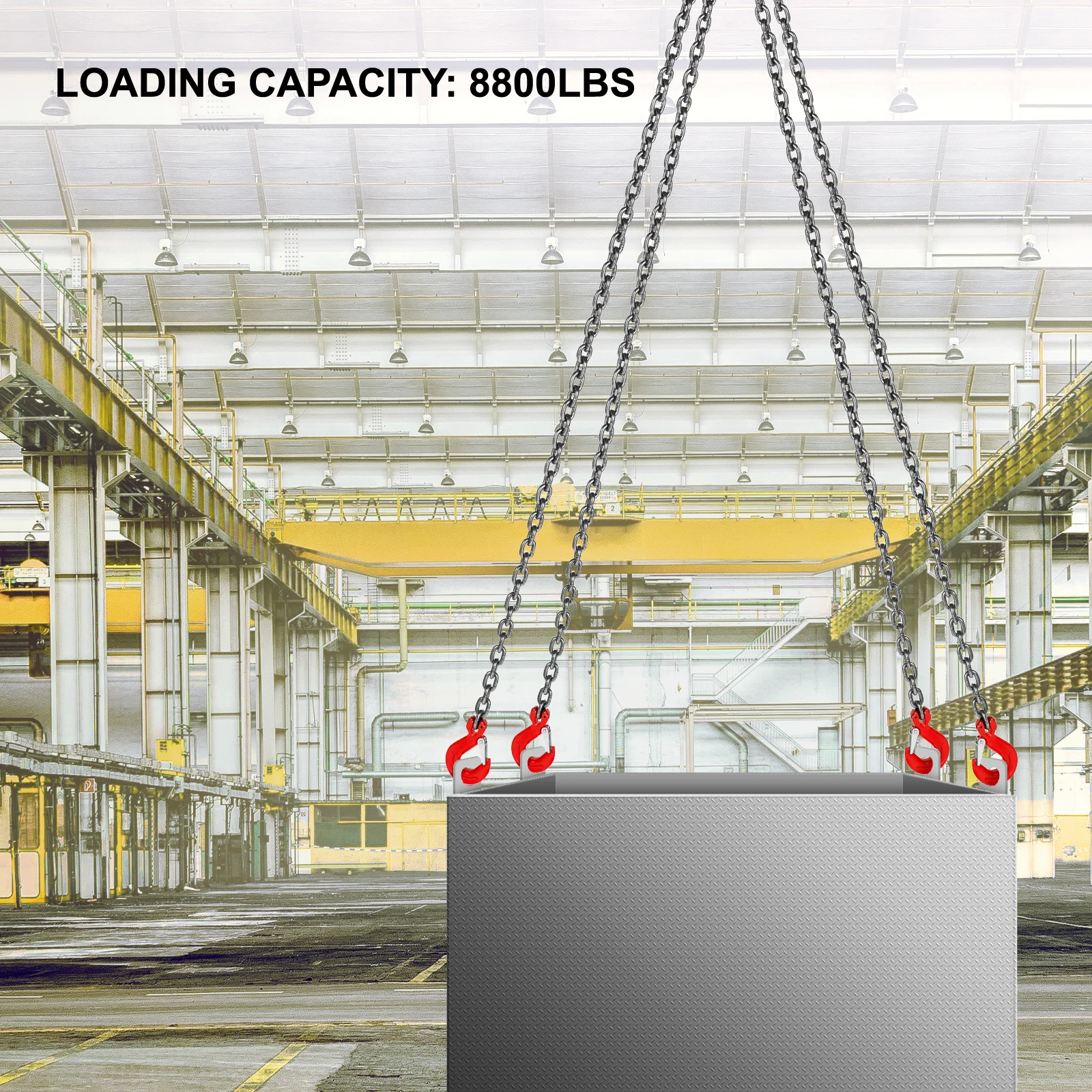 SucceBuy 4T Chain Sling 1M / 2M x 8MM Four Leg with Powder Coating Steel Hook - Grade 80 High Temperature Resistance for Lifting