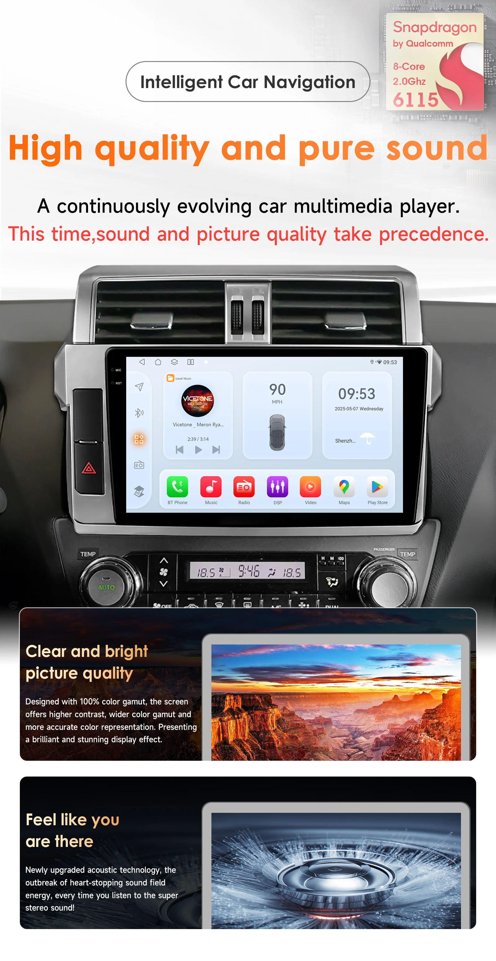 Hizpo 2 din Android 14 AutoradiogramFor Toyota Land Cruiser Prado 150 2013-2017 Car Radio Multimedia Navigation CarPlay Stereo 6115