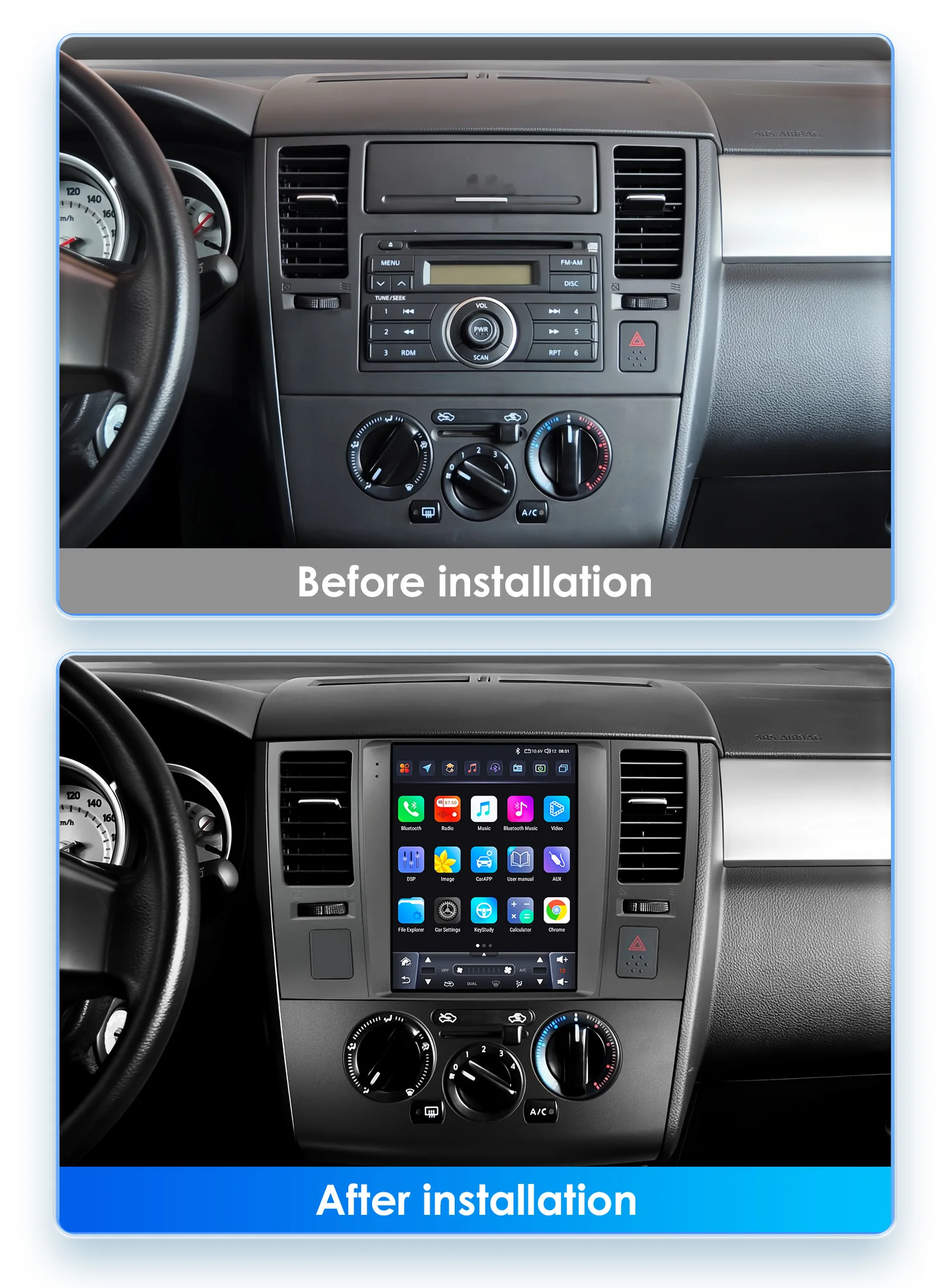 OSSURET 9.7inch 2 DIN Android 13 Car Radio for Nissan Tiida C11 2004-2013 Multimedia Stereo Vertical Screen Carplay