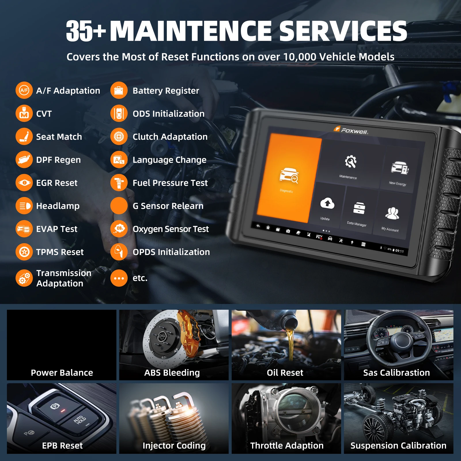 FOXWELL NT1009 OBD2 Bluetooth Bi-Directional Scanner Tool ECU Coding 30+ Reset FCA AutoAuth CAN FD All System Diagnostic Tools