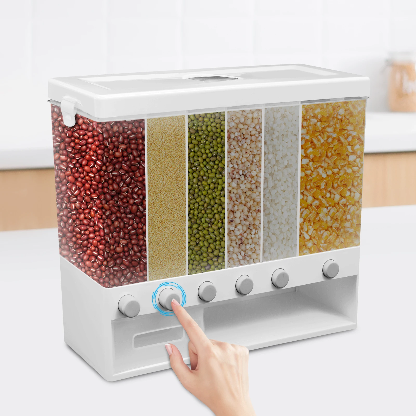 6-Lattice Cereal Cans Large Capacity Dry Food Dispenser Insect-Proof Box For Storing Black Rice and Mung Beans 1.7KG