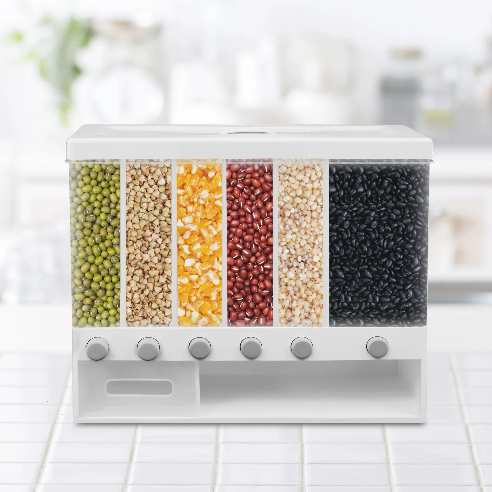 6-Lattice Cereal Cans Large Capacity Dry Food Dispenser Insect-Proof Box For Storing Black Rice and Mung Beans 1.7KG