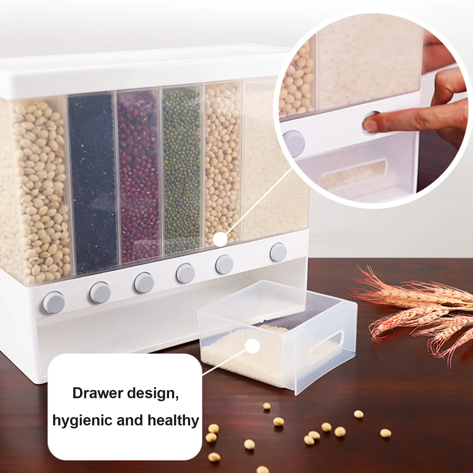 6-Lattice Cereal Cans Large Capacity Dry Food Dispenser Insect-Proof Box For Storing Black Rice and Mung Beans 1.7KG