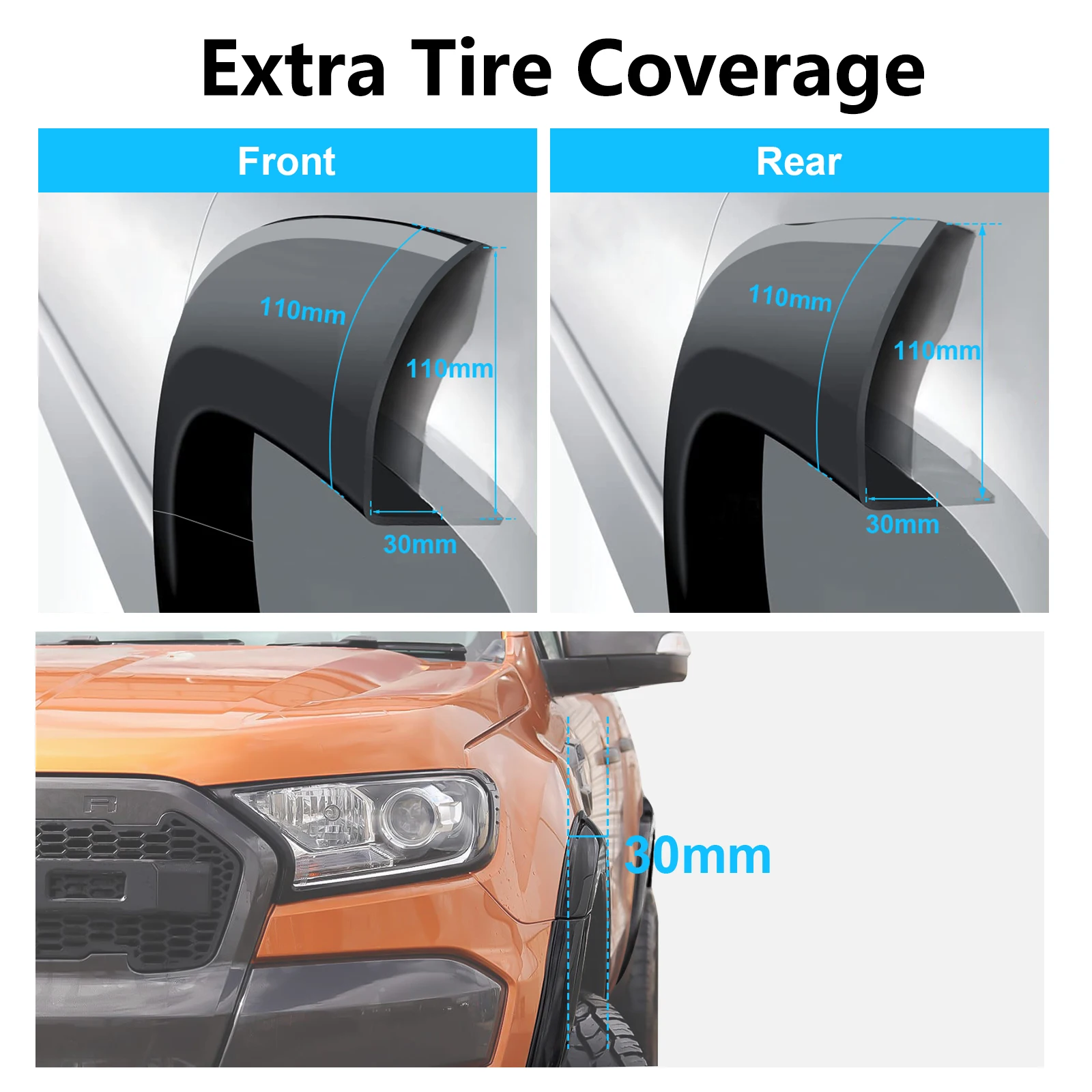 4 Inch Slim Fender Flares Kits Fit For Ford Ranger 2015-2018,2019-2022 T7 T8 MK2 MK3 PX2 PX3 Wheel Arch Protection 4X4 Car Parts