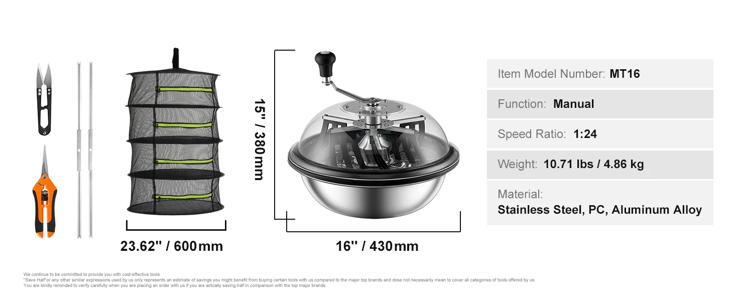 SucceBuy Leaf Bowl Trimmer 16" Trimmer Bowl Manual Bud Trimmer with Stainless-Steel Blades for Twisted Spin Cut Clear Dome