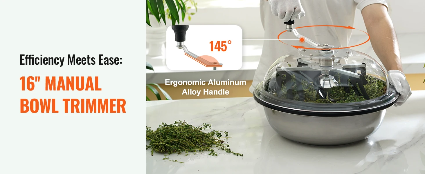 SucceBuy Leaf Bowl Trimmer 16" Trimmer Bowl Manual Bud Trimmer with Stainless-Steel Blades for Twisted Spin Cut Clear Dome