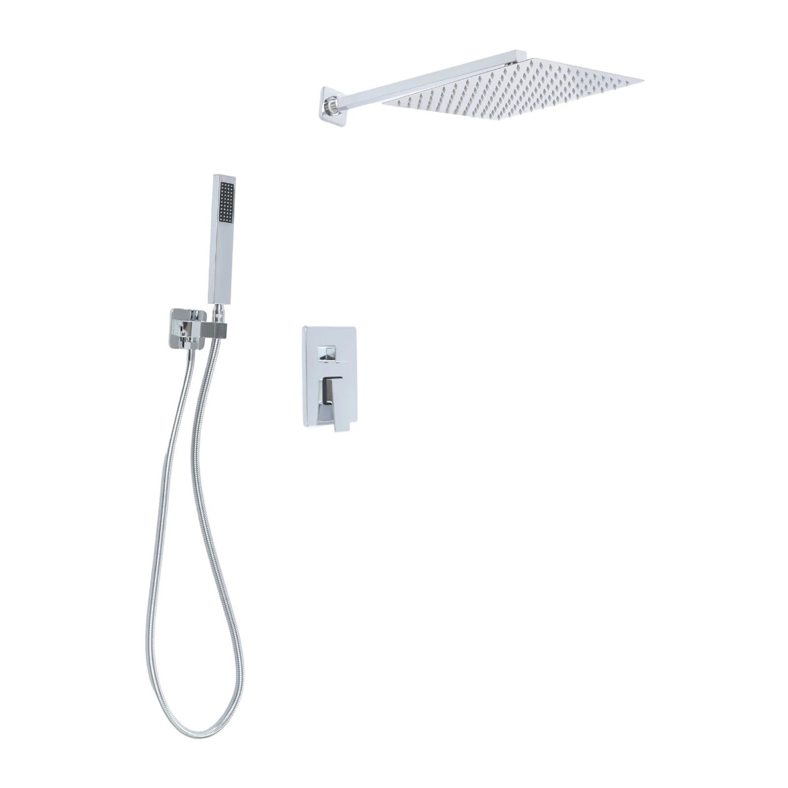 Flush-mounted Shower Set, Wall-mounted Shower System Bathroom Shower Set Silver/Black