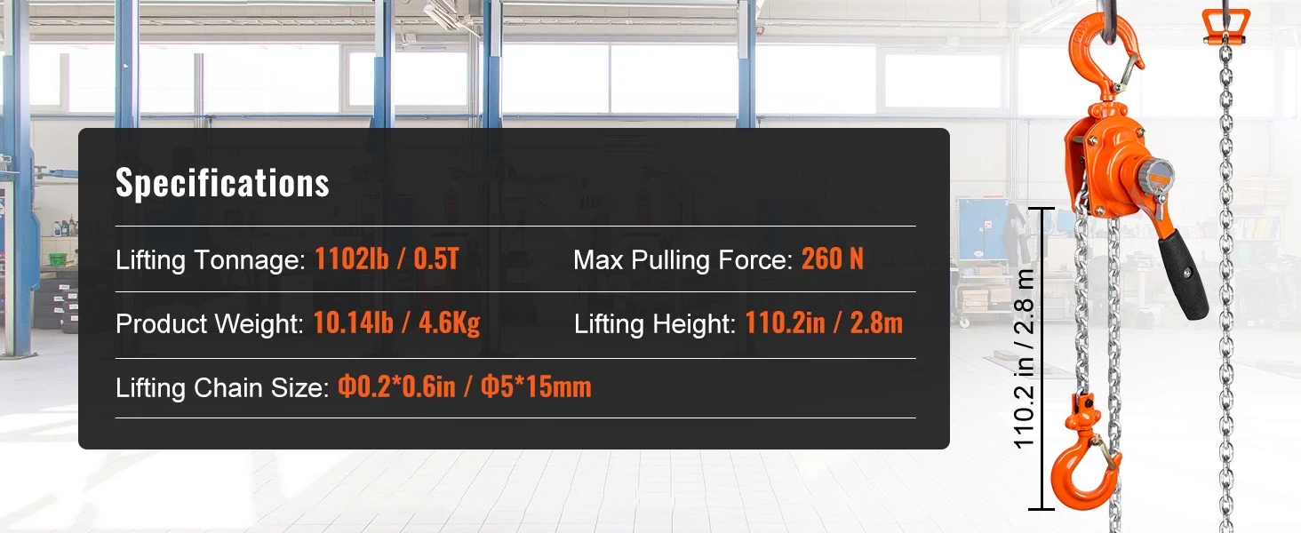 SucceBuy 0.25/0.5T Manual Lever Chain Hoist 5/10ft Come Along Chain with G80 Galvanized Steel & Double-Pawl Brake for Garage