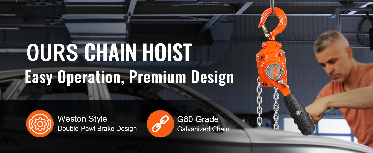 SucceBuy 0.25/0.5T Manual Lever Chain Hoist 5/10ft Come Along Chain with G80 Galvanized Steel & Double-Pawl Brake for Garage