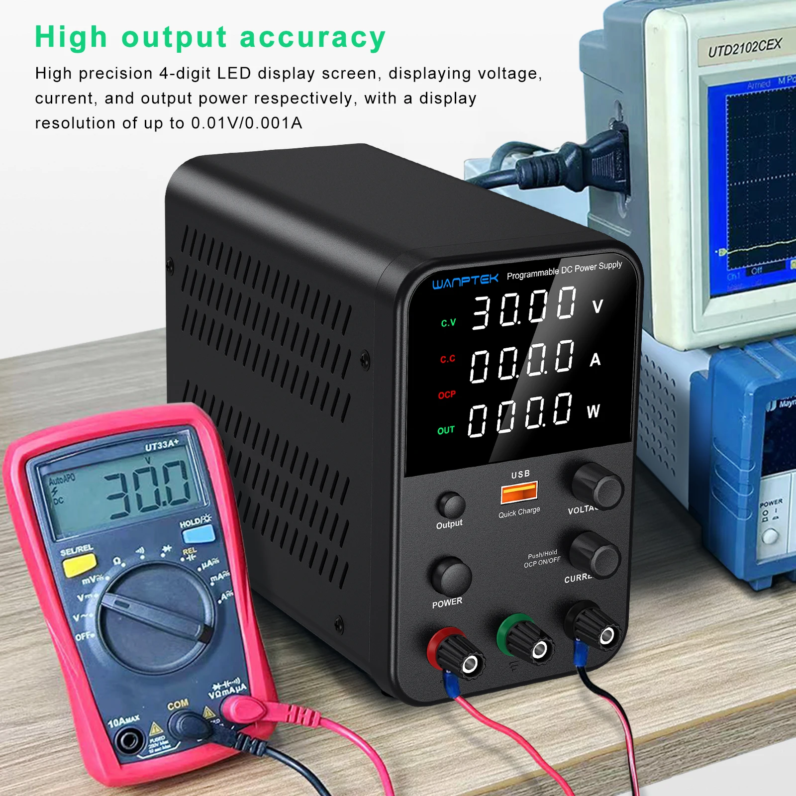 Wanptek Laboratory DC Power Supply 30V 5A 30V 10A 60V 5A 120V 3A Adjustable with USB Fast Charging Bench Switching Power Supply