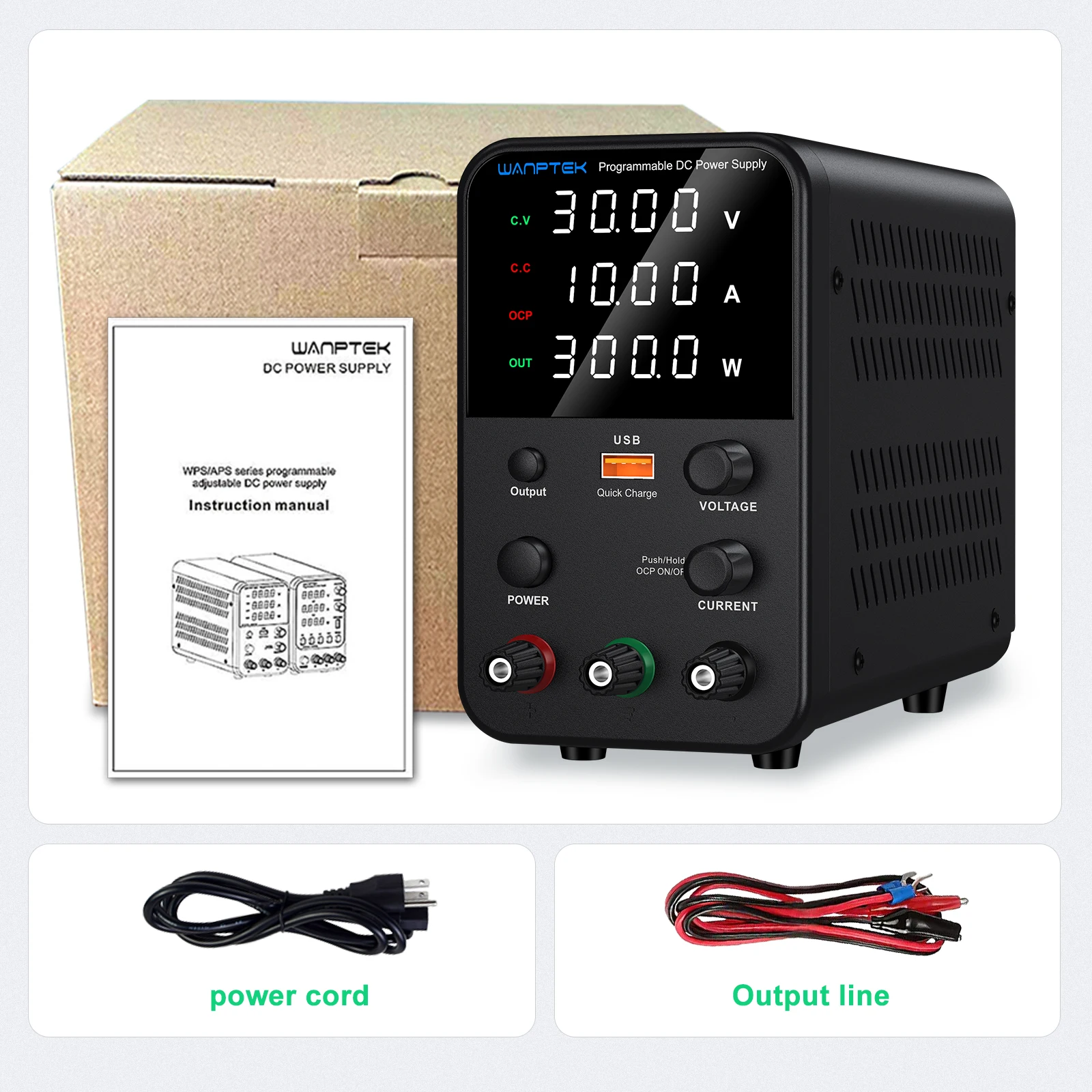 Wanptek Laboratory DC Power Supply 30V 5A 30V 10A 60V 5A 120V 3A Adjustable with USB Fast Charging Bench Switching Power Supply
