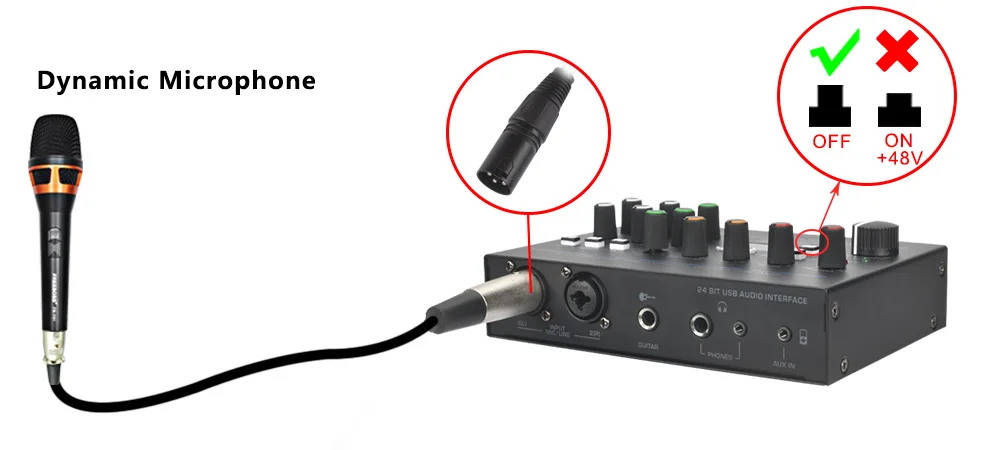 Freeboss 24 Effects Sound Card 48KHz EQ Recording 2 XLR Mic Input Stereo PC 48V Guitar External Audio Interface For Mac OS UC88