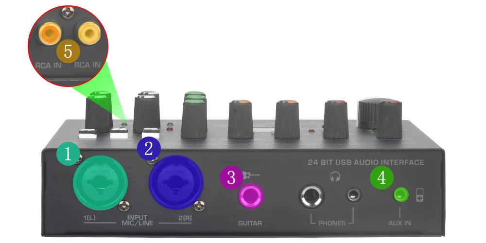 Freeboss 24 Effects Sound Card 48KHz EQ Recording 2 XLR Mic Input Stereo PC 48V Guitar External Audio Interface For Mac OS UC88