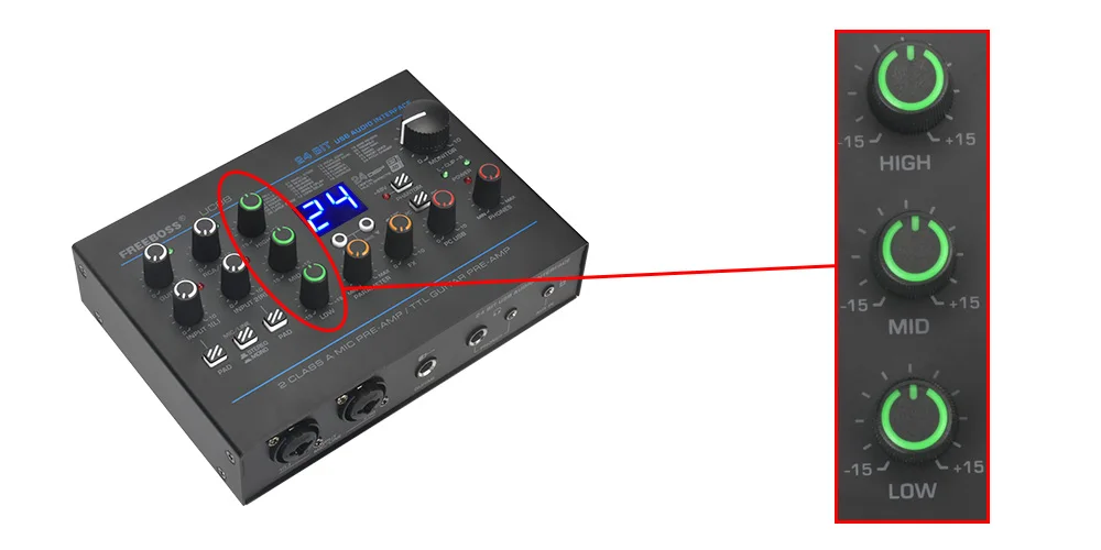Freeboss 24 Effects Sound Card 48KHz EQ Recording 2 XLR Mic Input Stereo PC 48V Guitar External Audio Interface For Mac OS UC88