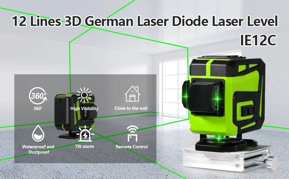 CLUBIONA 12/16 lines Green Beam Cross Laser Level 360 Rotary Self-Leveling Construction Decoration Tools With Remote Control