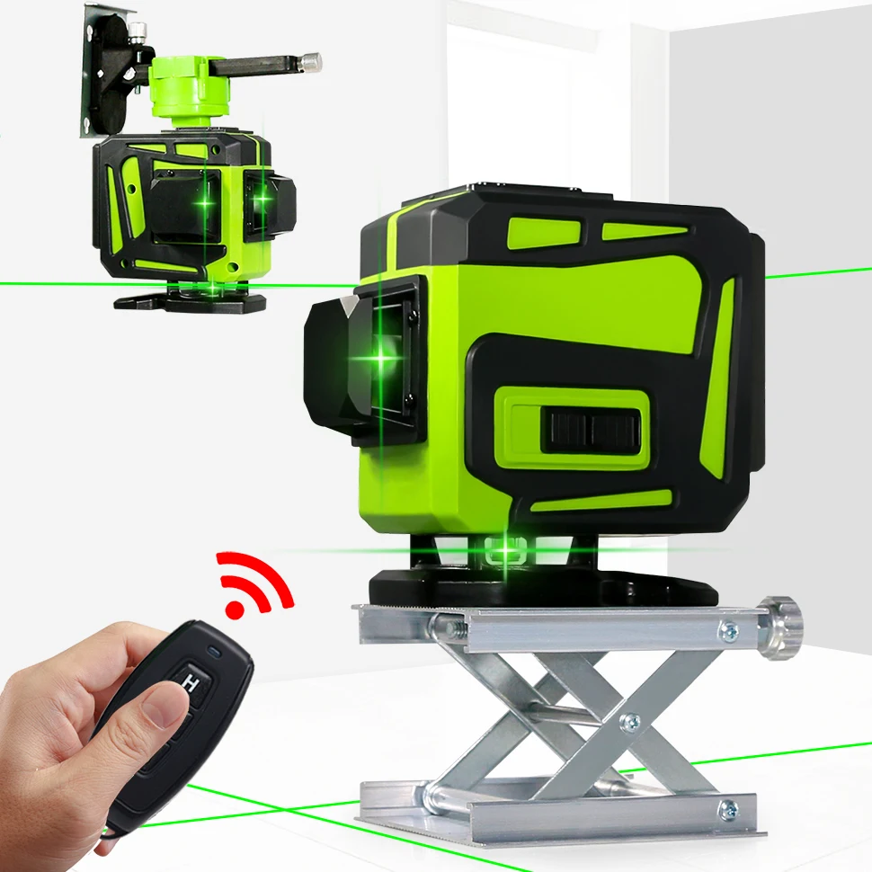 CLUBIONA 12/16 lines Green Beam Cross Laser Level 360 Rotary Self-Leveling Construction Decoration Tools With Remote Control