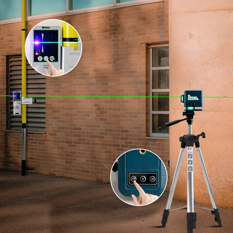 KaiTian 3D 12 Lines Level Laser Nivel Green Line Self-Leveling Horizontal&Vertical Cross Super Powerful 360 Laser Level Receiver
