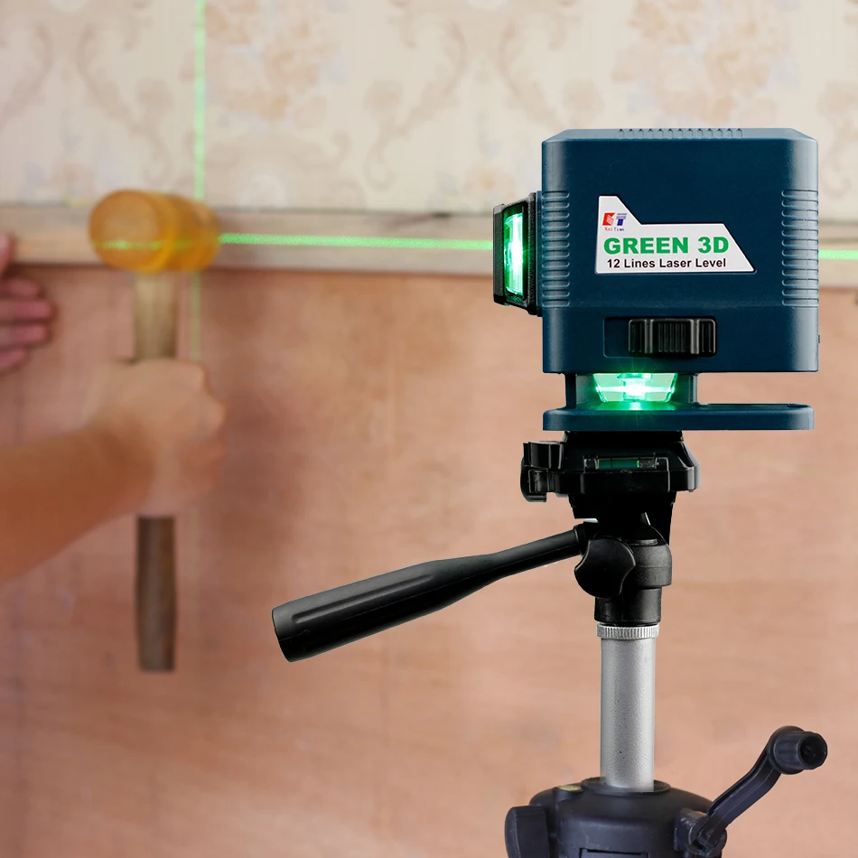 KaiTian 3D 12 Lines Level Laser Nivel Green Line Self-Leveling Horizontal&Vertical Cross Super Powerful 360 Laser Level Receiver