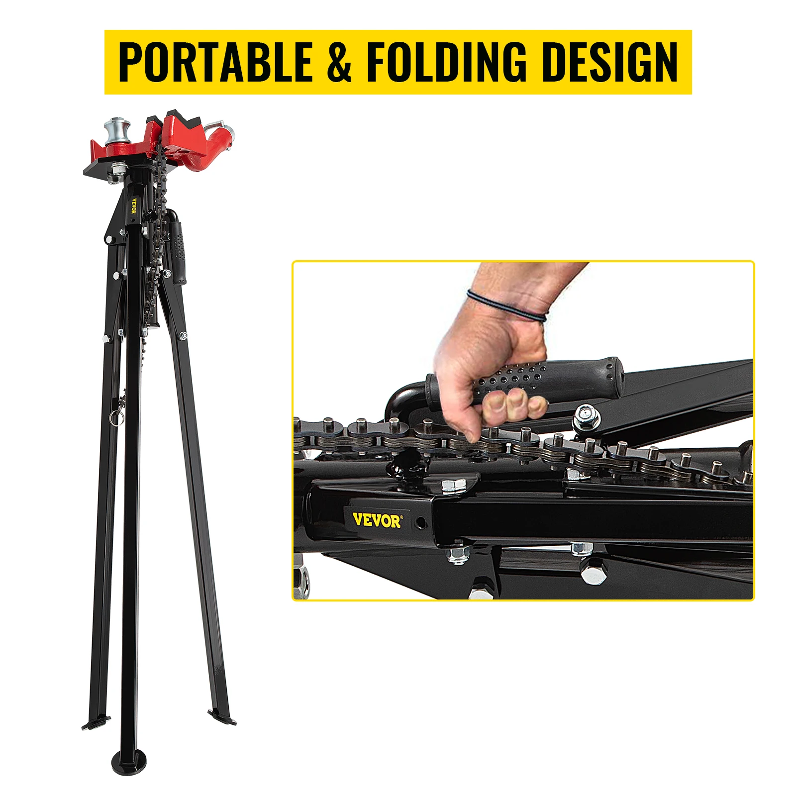 SucceBuy Steel Tripod Pipe Chain Vise 1/8-5in Capacity Foldable Legs Tri-Stand Bench Vice for Fixing Support Bending Metal Pipes