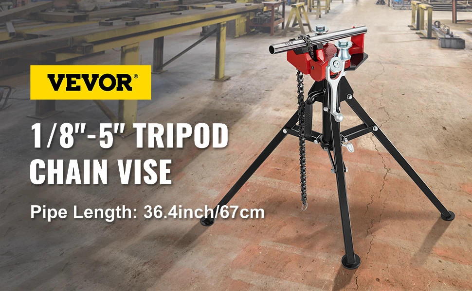 SucceBuy Steel Tripod Pipe Chain Vise 1/8-5in Capacity Foldable Legs Tri-Stand Bench Vice for Fixing Support Bending Metal Pipes