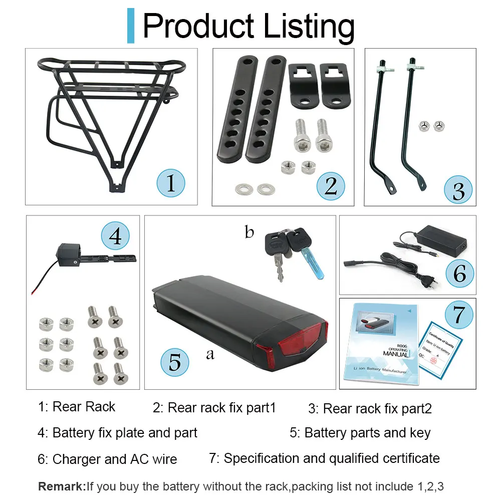 48V 27AH Rear Rack 36V 19.2AH 15Ah 17.5Ah Lithium Powerful Electric Bycicle Batteria Pack for 1500W 1000W 750W 500W 350W