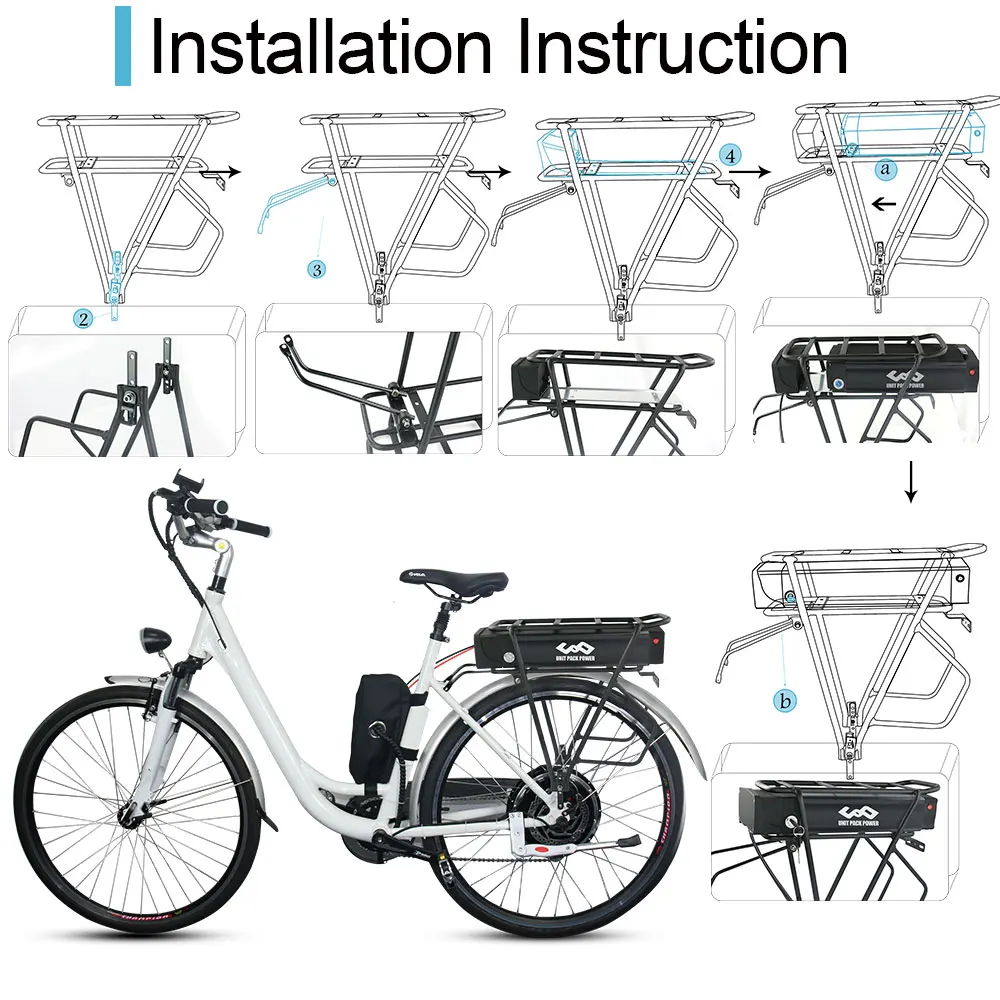 48V 27AH Rear Rack 36V 19.2AH 15Ah 17.5Ah Lithium Powerful Electric Bycicle Batteria Pack for 1500W 1000W 750W 500W 350W