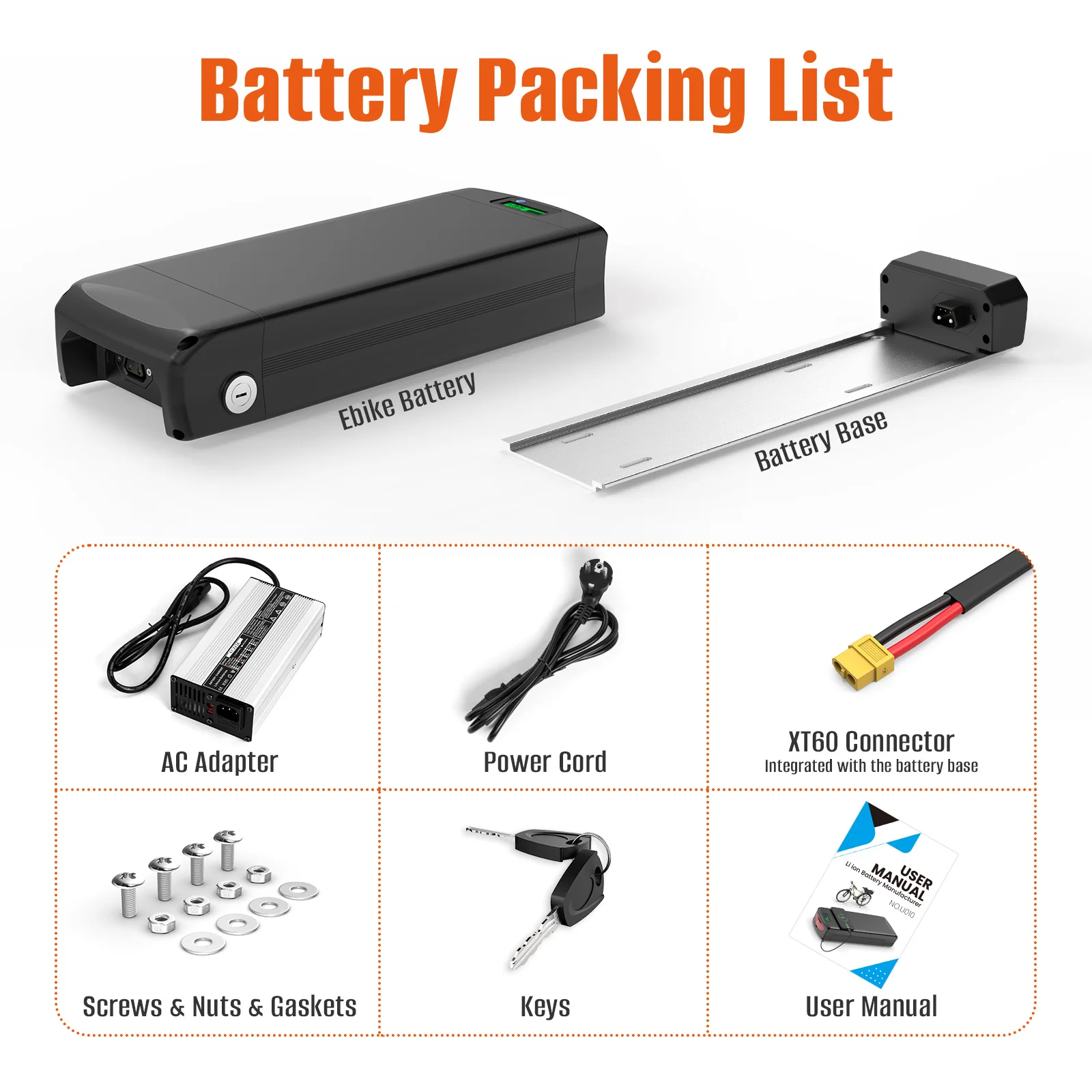 48V 15Ah Rear Rack Electric EBike Battery 36v 15AH Carrier Battery Lithium 48V 18AH 52V 20AH for 1500W 1000W 750W 500W Motor