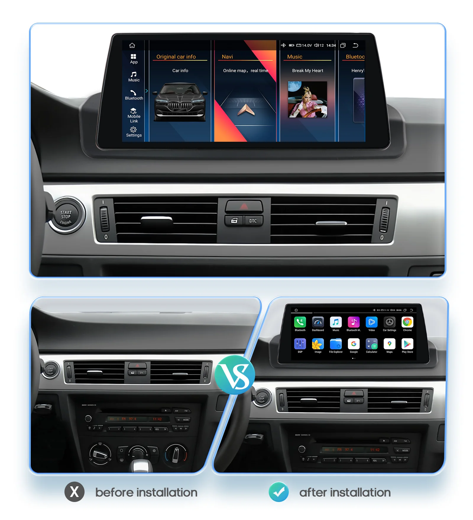 Hizpo 10.25-inch Android Car Radio for BMW 3 Series E90 2005 - 2012 Intelligence System CarPlay RDS DSP GPS Navi QLED Screen
