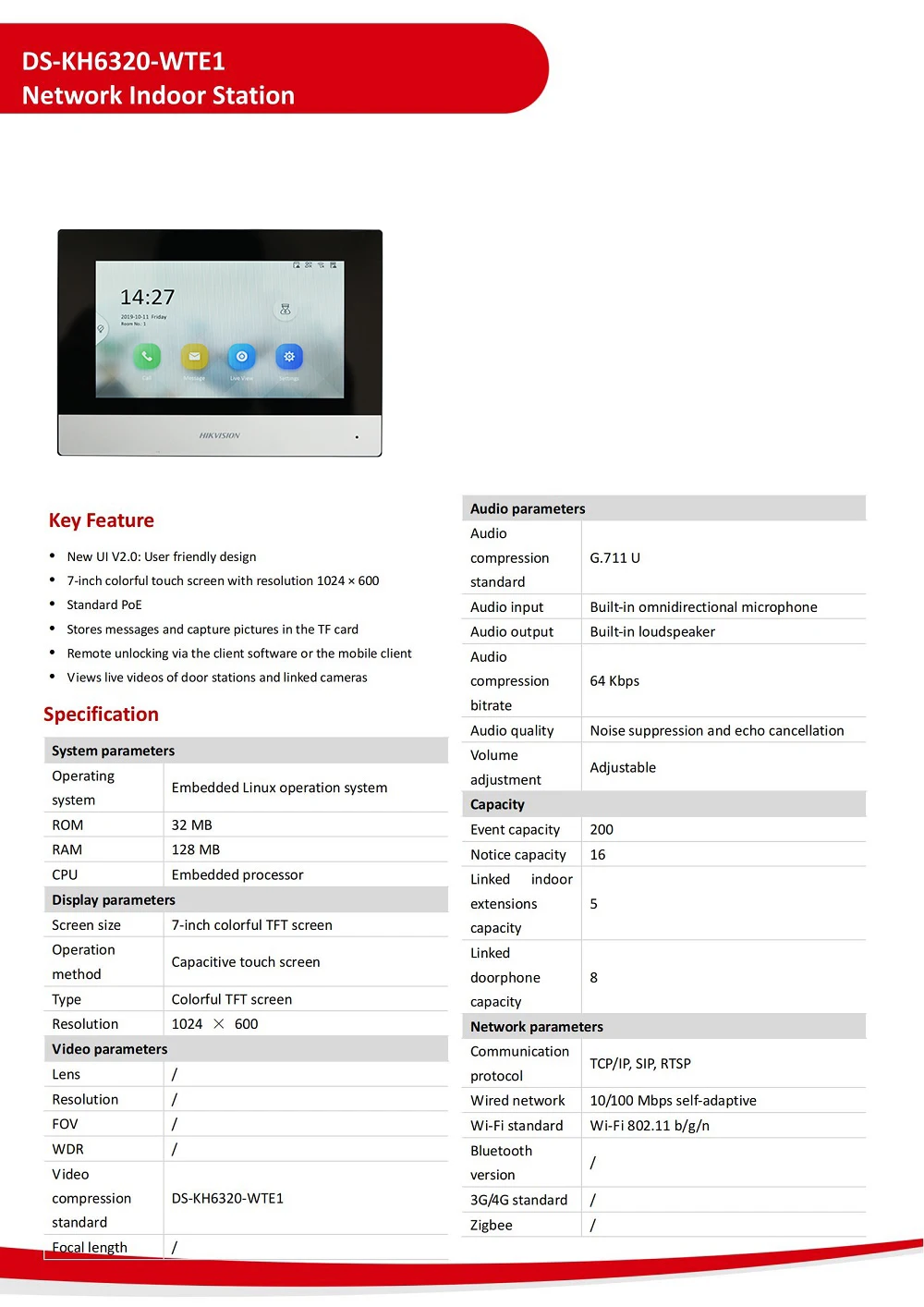 HIKVISION Multi-language 802.3af POE Video intercom KIT,include DS-KV8113-WME1(C) & DS-KH6320-WTE1 & PoE Switch