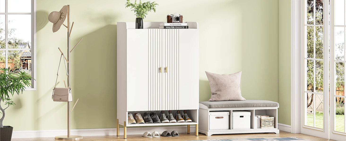 Tribesigns White Shoe Cabinet Entryway: 6 Tiers Shoe Organizer Cabinet with Adjustable Shelves