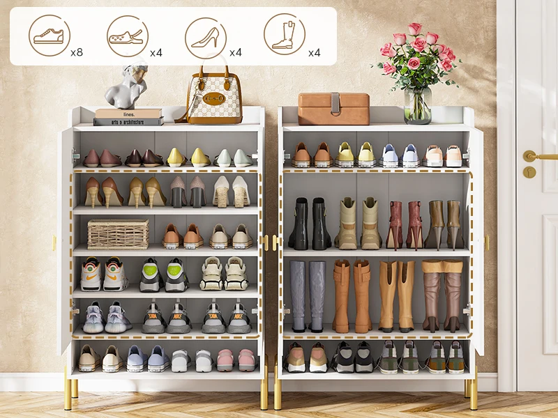 Tribesigns White Shoe Cabinet Entryway: 6 Tiers Shoe Organizer Cabinet with Adjustable Shelves