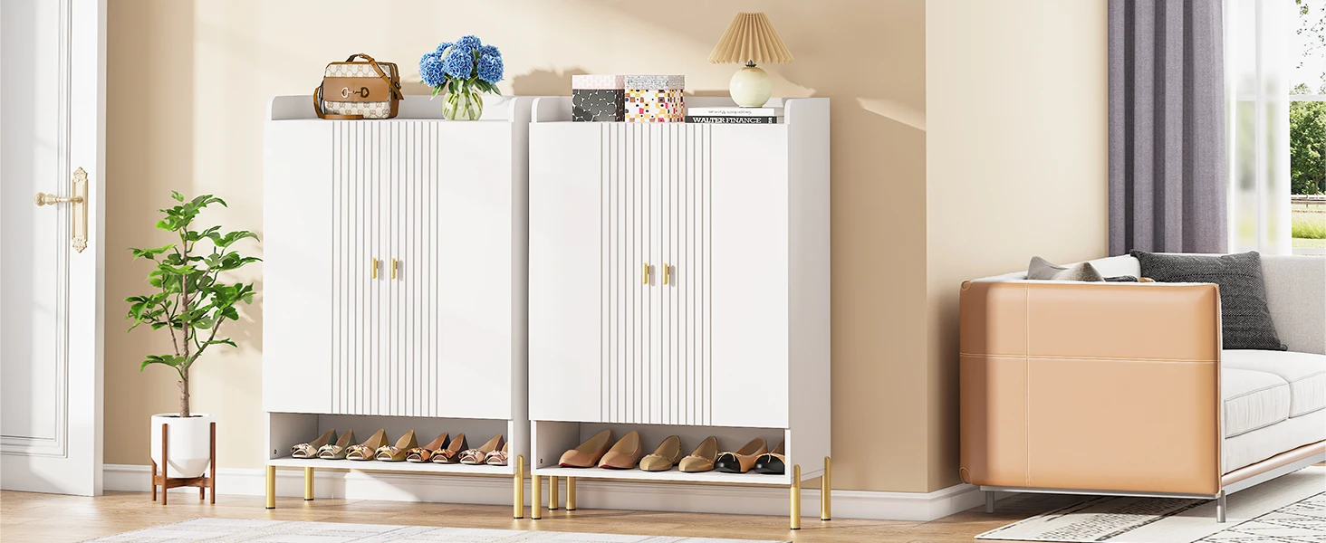 Tribesigns White Shoe Cabinet Entryway: 6 Tiers Shoe Organizer Cabinet with Adjustable Shelves