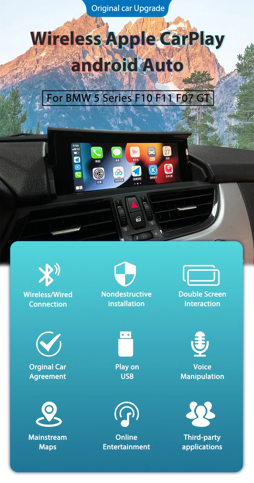 Wireless CarPlay For BMW Series 5 7 F10 F11 F07 GT F01 F02 F03 F04 CIC CCC NBT EVO Android Mirror Link AirPlay CarPlay Function