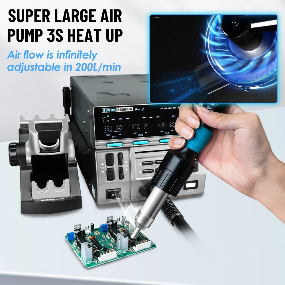 SUGON 8650pro 1300W Hot Air Rework Station 3 Mode Digital Display Intelligent BGA Rework Station For BGA PCB Chip Repair Tool