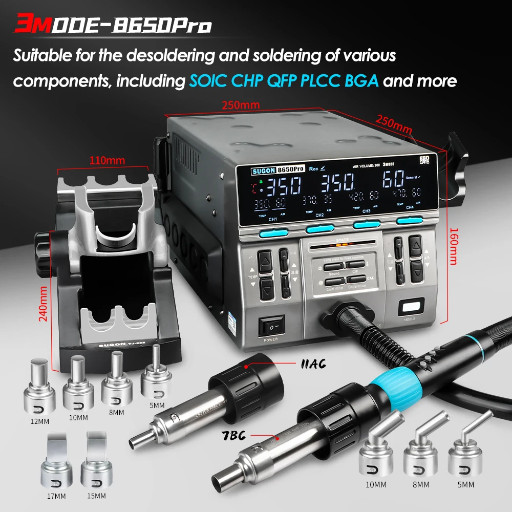 SUGON 8650pro 1300W Hot Air Rework Station 3 Mode Digital Display Intelligent BGA Rework Station For BGA PCB Chip Repair Tool