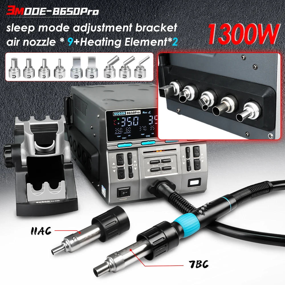 SUGON 8650pro 1300W Hot Air Rework Station 3 Mode Digital Display Intelligent BGA Rework Station For BGA PCB Chip Repair Tool
