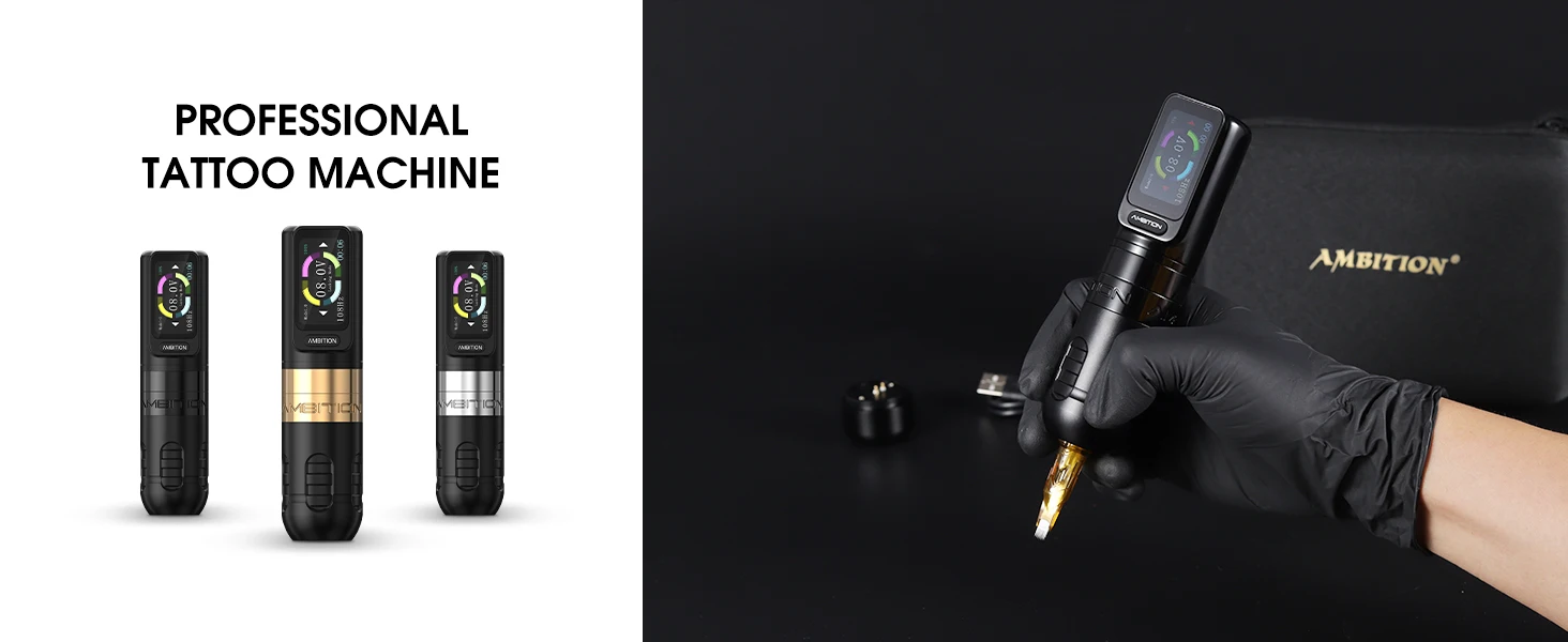 Ambition Zetton Wireless Tattoo Machine Pen 4.0/3.5mm Stroke Straight Rod Structure Brushless Motor 2400mAh Touch Screen Battery