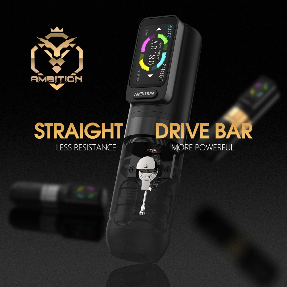 Ambition Zetton Wireless Tattoo Machine Pen 4.0/3.5mm Stroke Straight Rod Structure Brushless Motor 2400mAh Touch Screen Battery