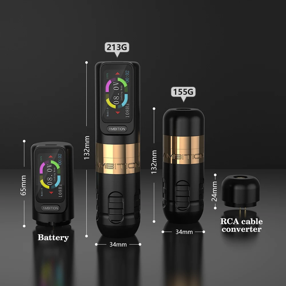 Ambition Zetton Wireless Tattoo Machine Pen 4.0/3.5mm Stroke Straight Rod Structure Brushless Motor 2400mAh Touch Screen Battery