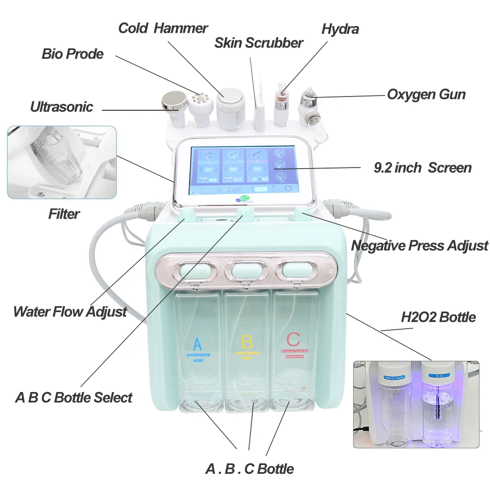 6 in 1 Hydrogen Dermabrasion Facial Beauty Machine Aqua Peeling Deep Cleansing Lifting Water Microdermabrasion Device Skin Care